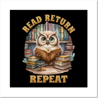 Read Return Repeat Owl with books Posters and Art